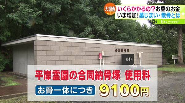 ●平岸霊園合同納骨塚 一体につき9100円